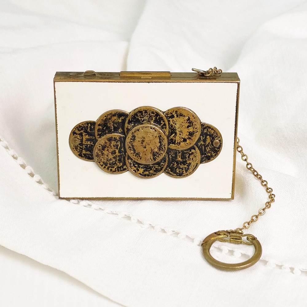 Mid-Century Brass Coin Purse, Zell Money Key-Per Compact